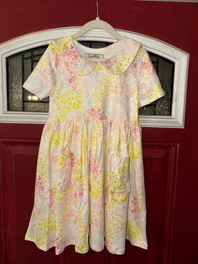 Girls' Floral Peter Pan Collar Dress in Pink and Yellow
